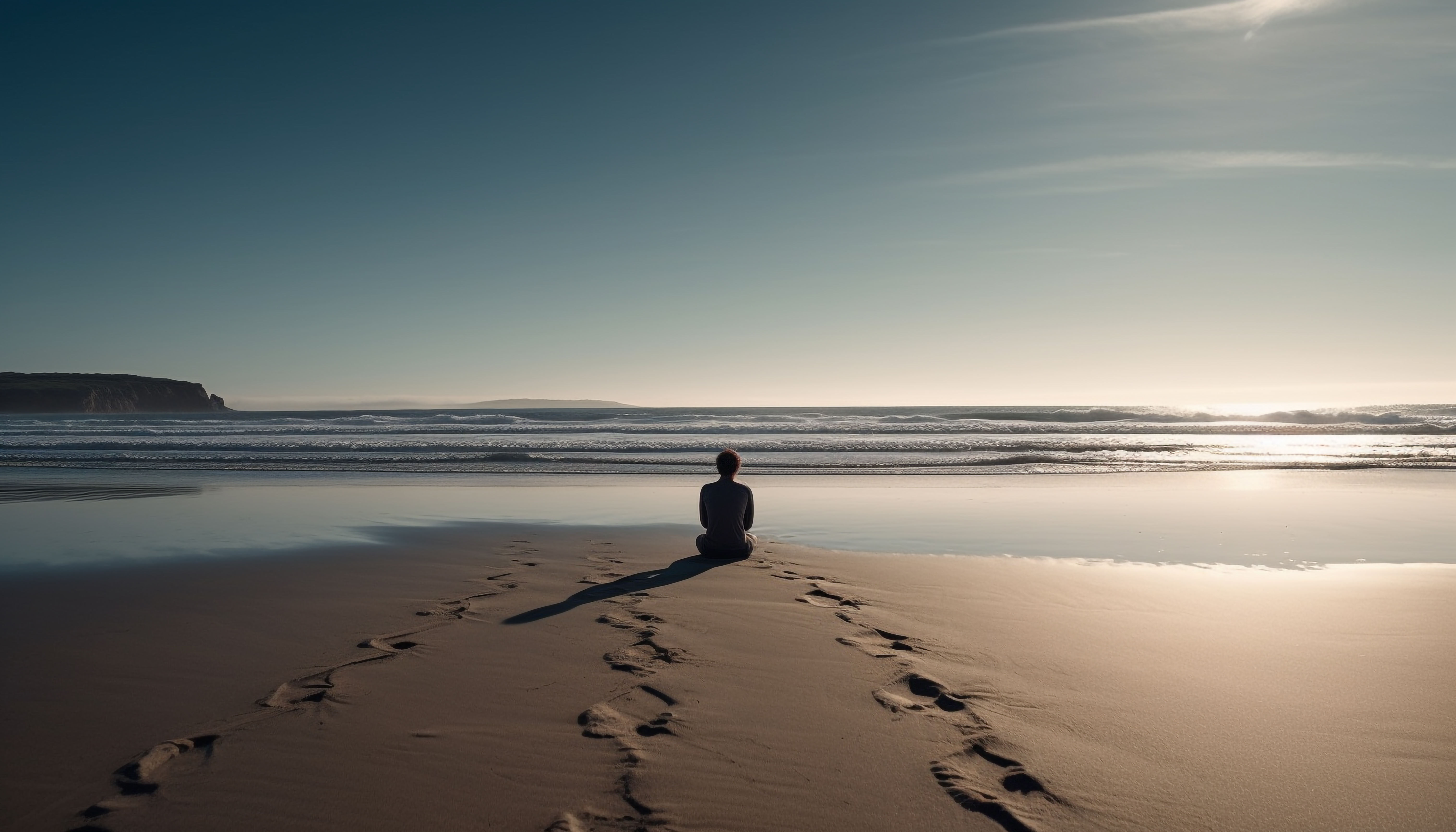 Silhouette of one person at dawn